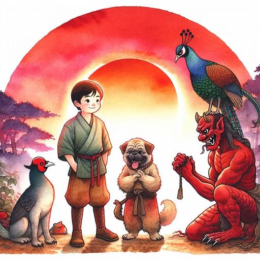 桃太郎の話 桃太郎は日本の有名なキャラクターです。彼は桃から